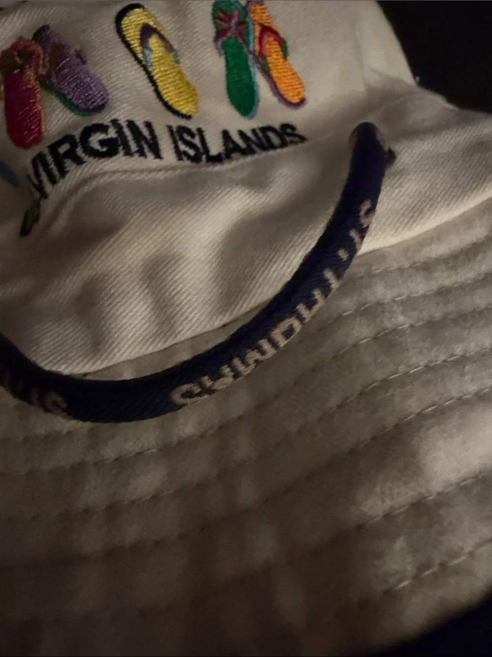 St. Thomas Virgin Islands Embroidered Bucket Hat - Cream with Navy Trim